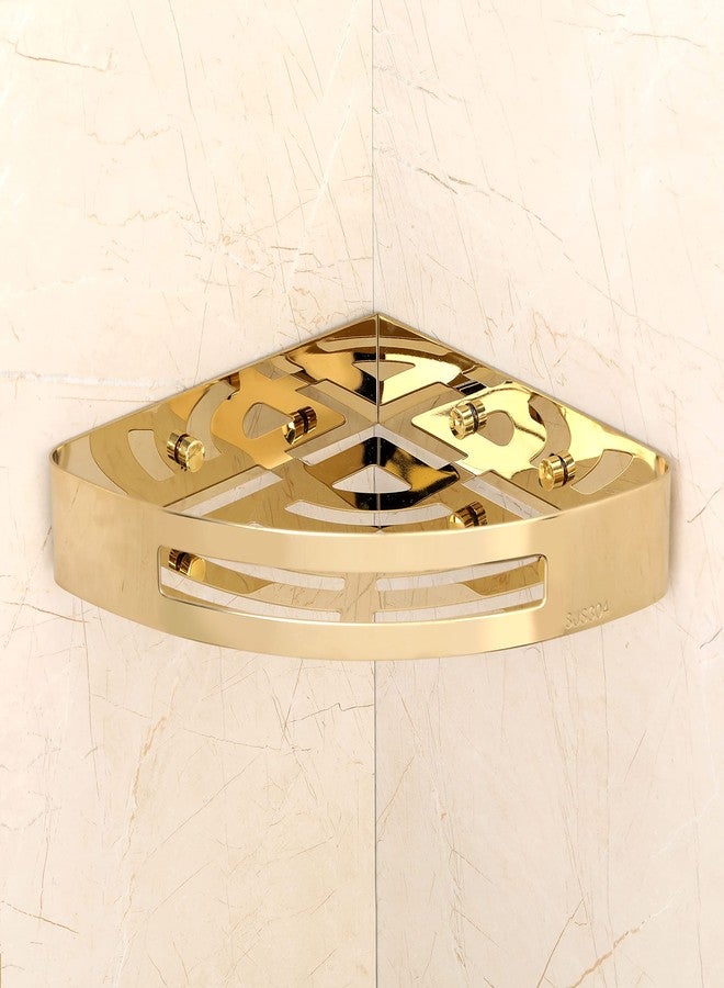 فورتون رف زاوية جداري متعدد الوظائف من الفولاذ المقاوم للصدأ 304 من FORTUNE، رف تخزين متعدد الوظائف للحمام وسلة تخزين، ملحقات الحمام (8.5 × 8.5 بوصة) - (عبوة من 3 قطع، ذهبي) - Image 4